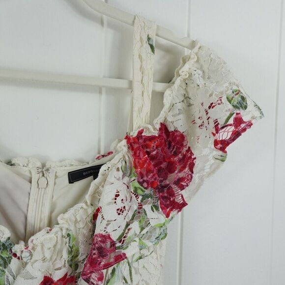 BCBGMaxazria Womens Floral Rose Dress Lace Overlay X-Small - Picture 7 of 13